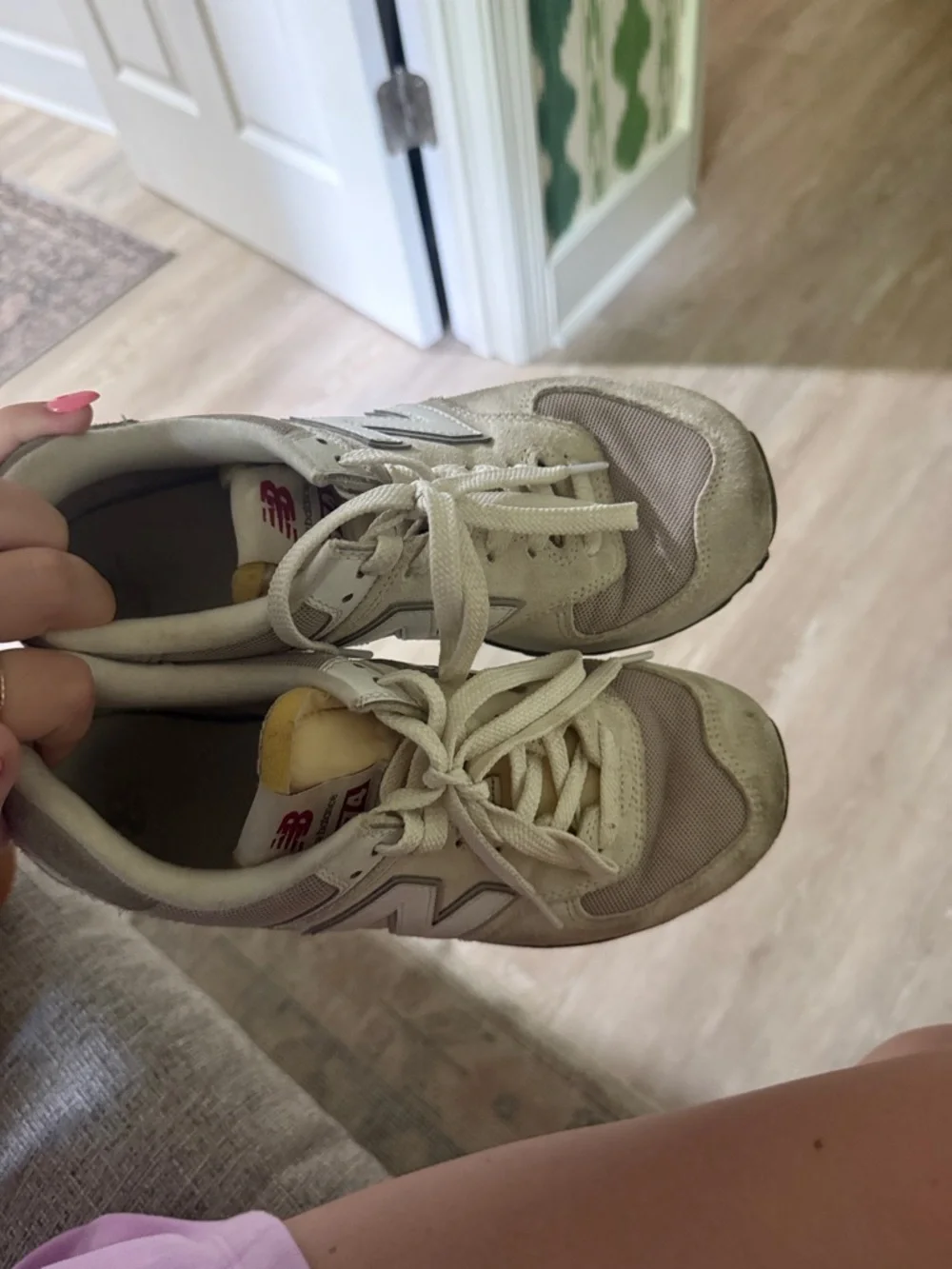 New Balance Cream and Gray Casual Sneakers - Picture 2 of 2